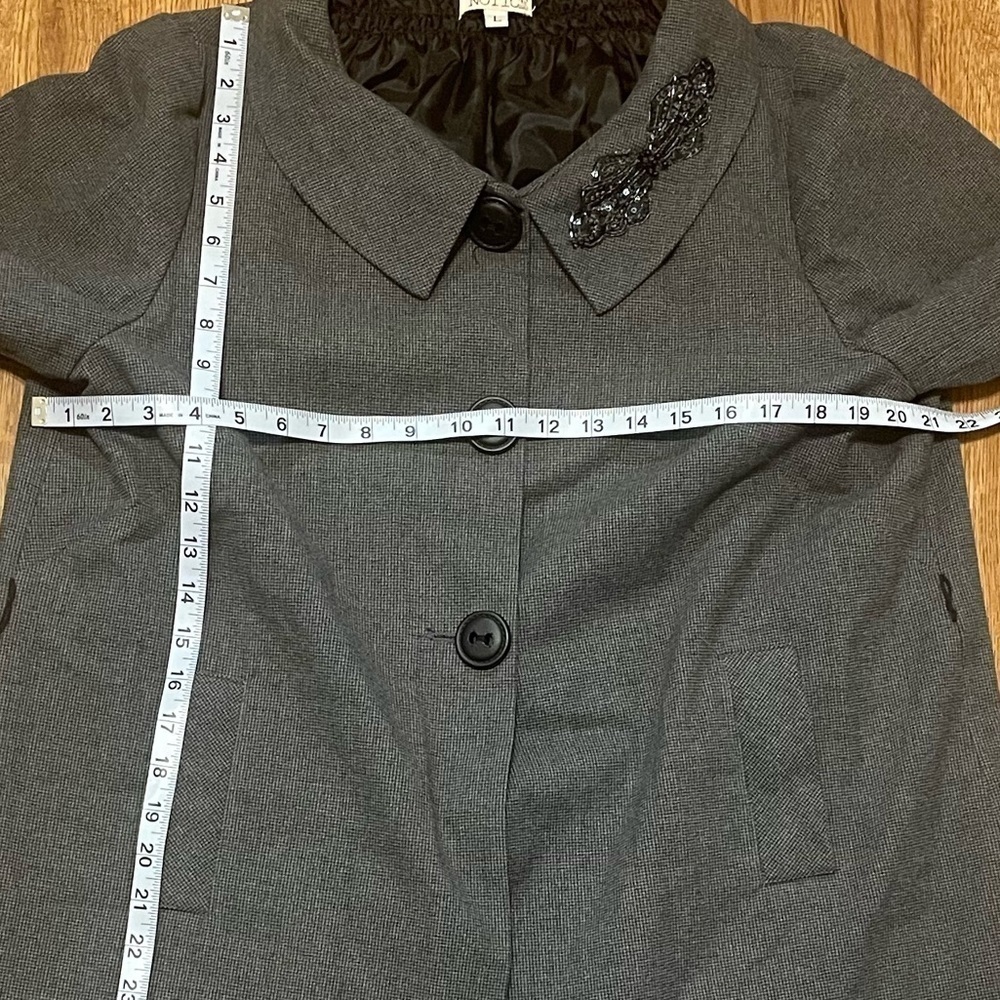 Women’s Swing Jacket 3/4 SLEEVE button smock coat gray black round collar - Picture 6 of 12